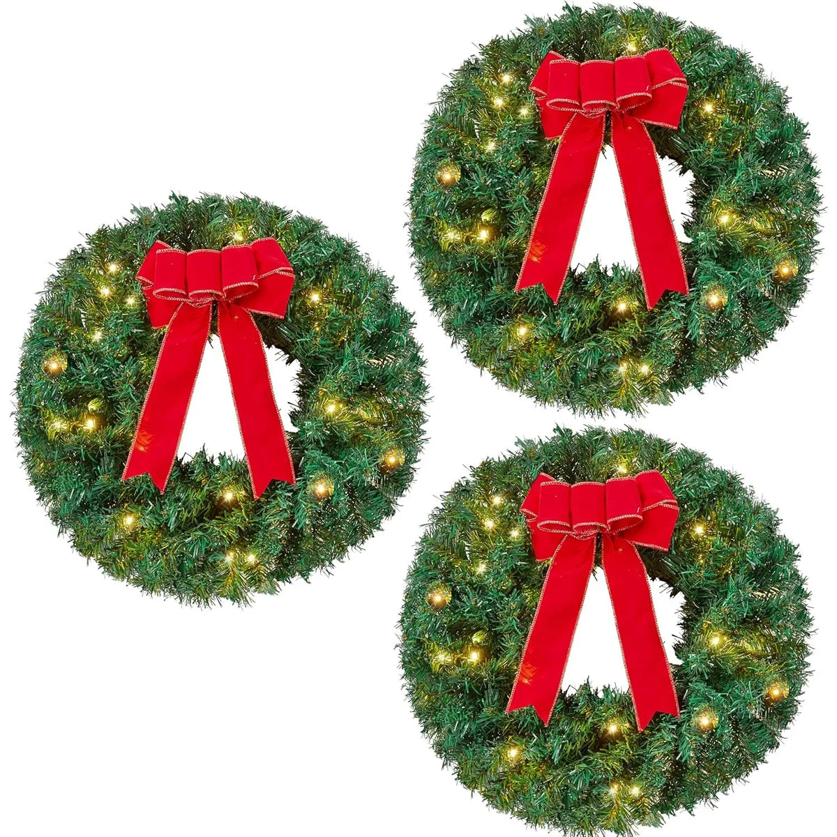 Joyfy Pre Lit Christmas Wreaths With LED Lights And Ribbon