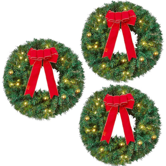 Joyfy Pre Lit Christmas Wreaths With LED Lights And Ribbon