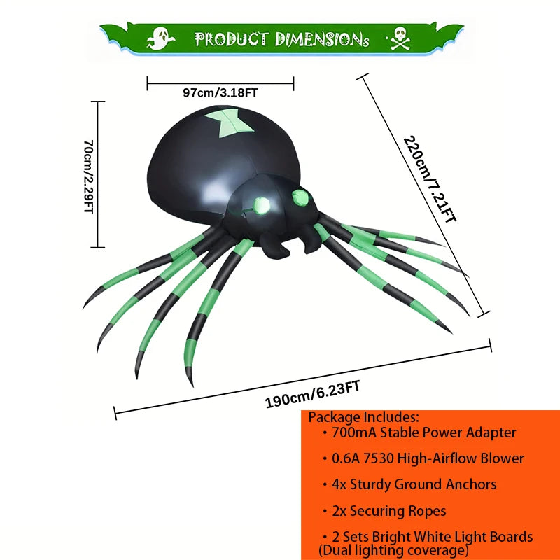 LED Inflatable Halloween Spider Yard Decor With Stakes And Blower