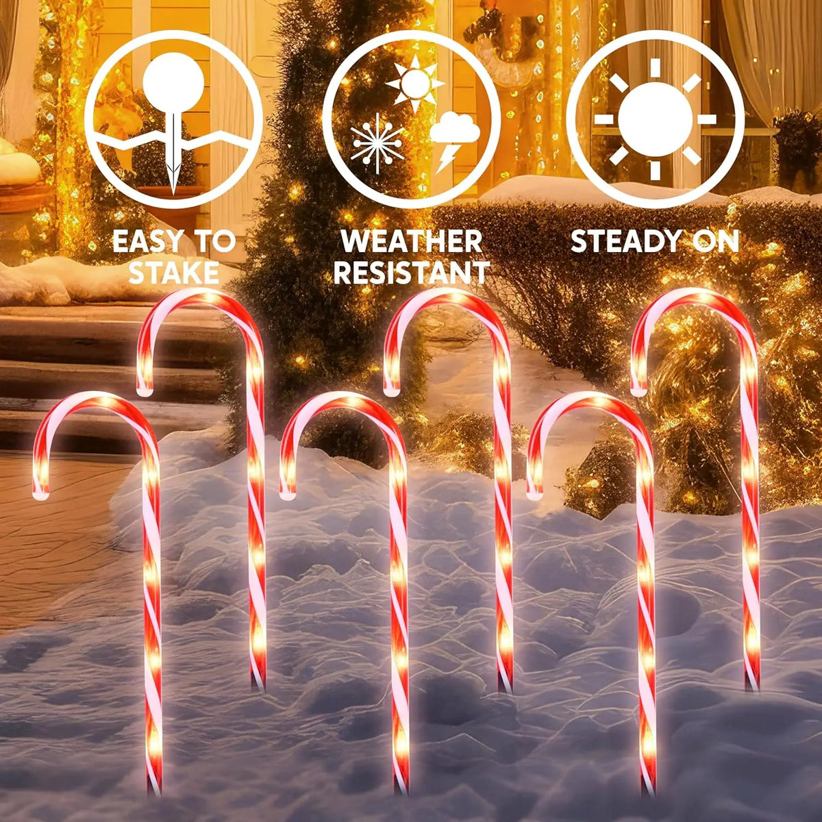 Joyfy Pre Lit Christmas Candy Cane Pathway Marker Lights