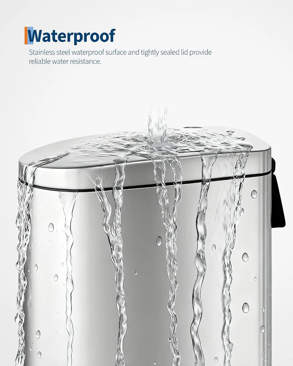 50 L Stainless Steel Trash Can Toilet Side Garbage Can with Lid Kitchen Odorproof Trash Bin Covered Trash Can Wastepaper Basket