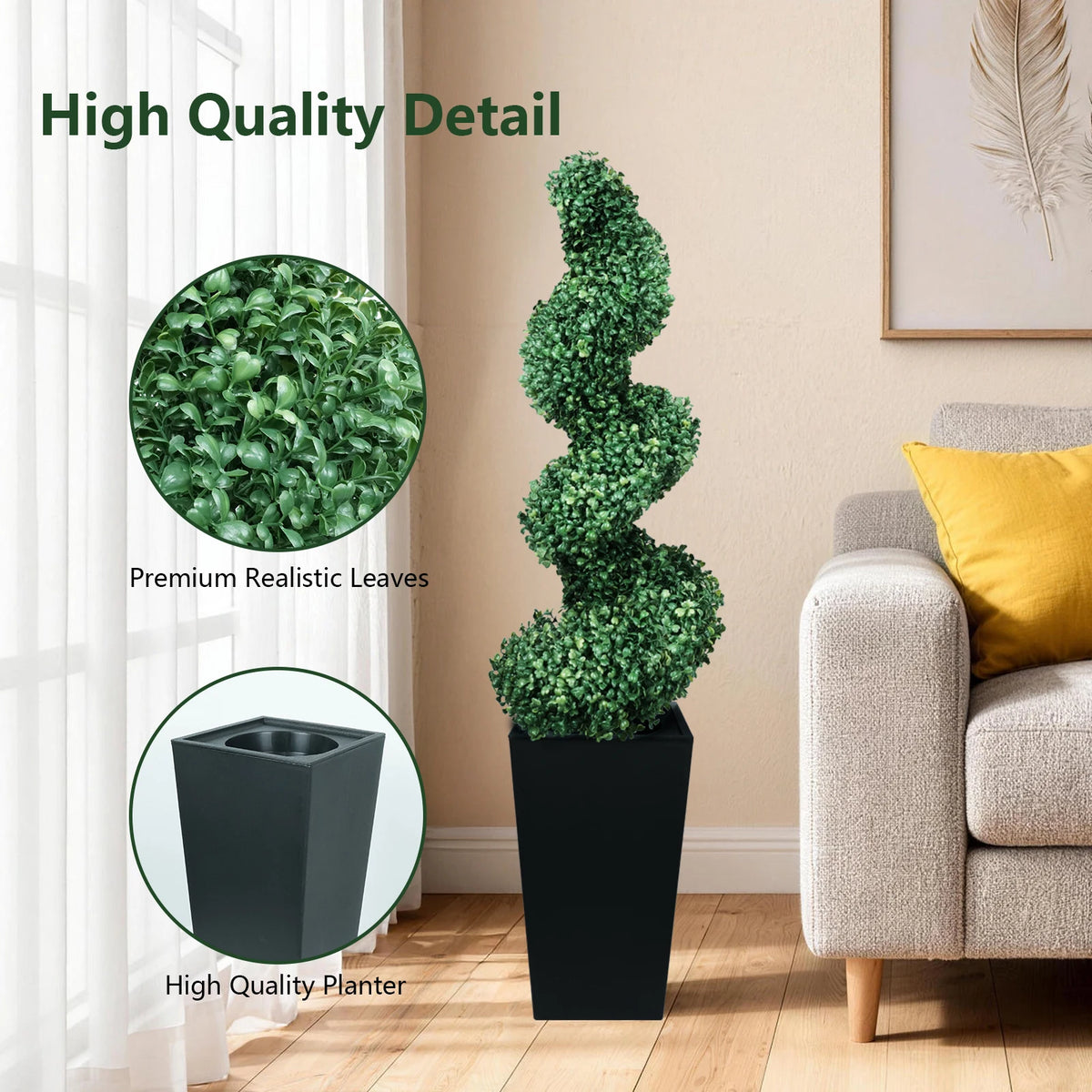 Olitree Artificial Spiral Boxwood Topiary Trees With Decorative Planter
