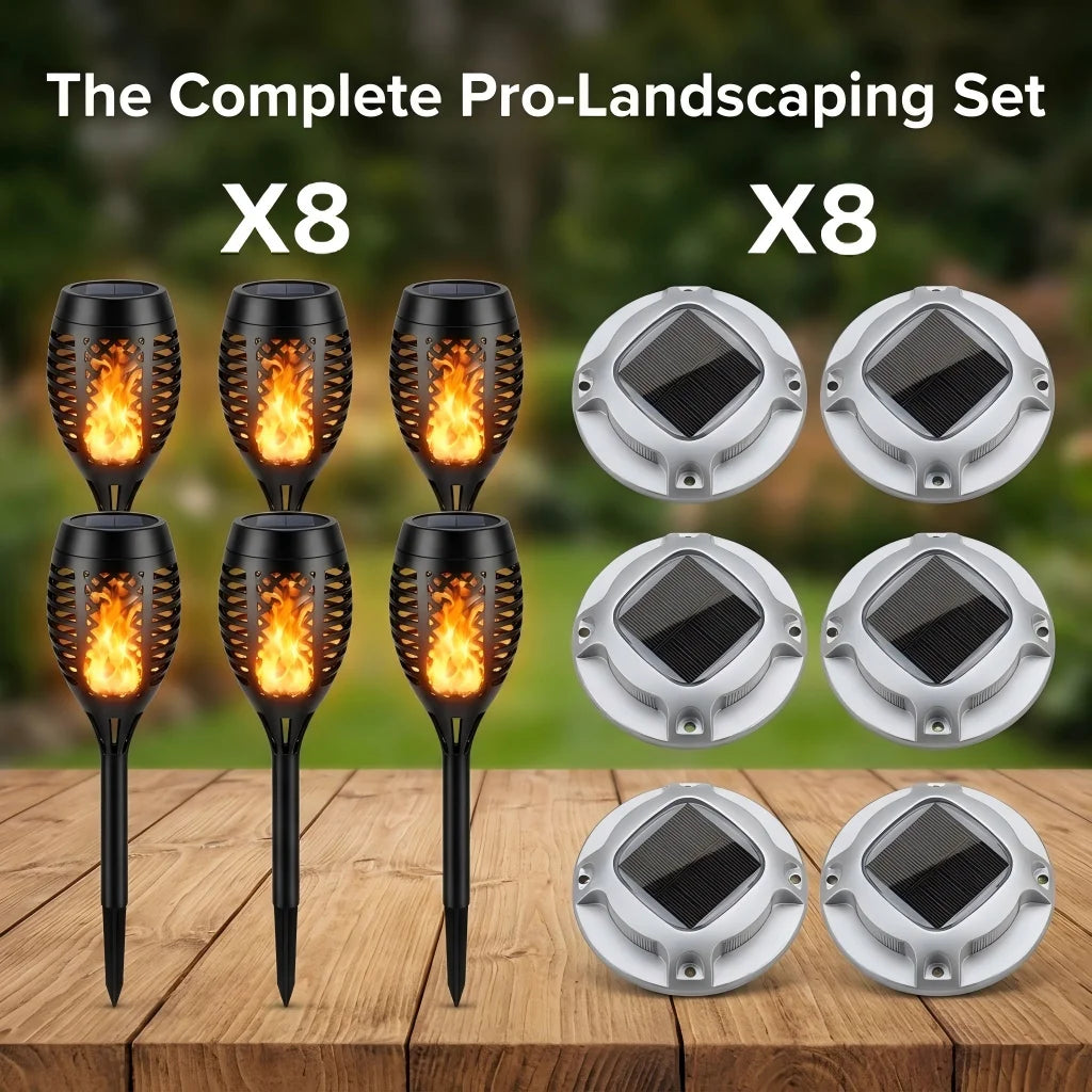 Solar Waterproof Flame Torch And LED Path Garden Yard Lights