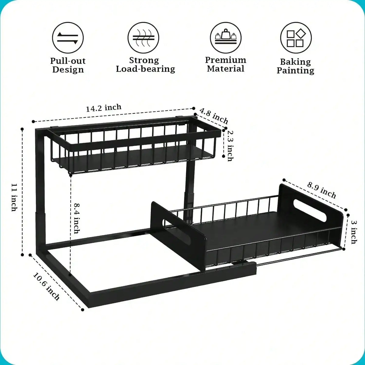 1/2pcs Under Sink Organizer With Pull-Out Drawer, Slide-Out Cabinet Storage Shelf For Kitchen & Bathroom, Space-Saving Under Cabinet Organizer