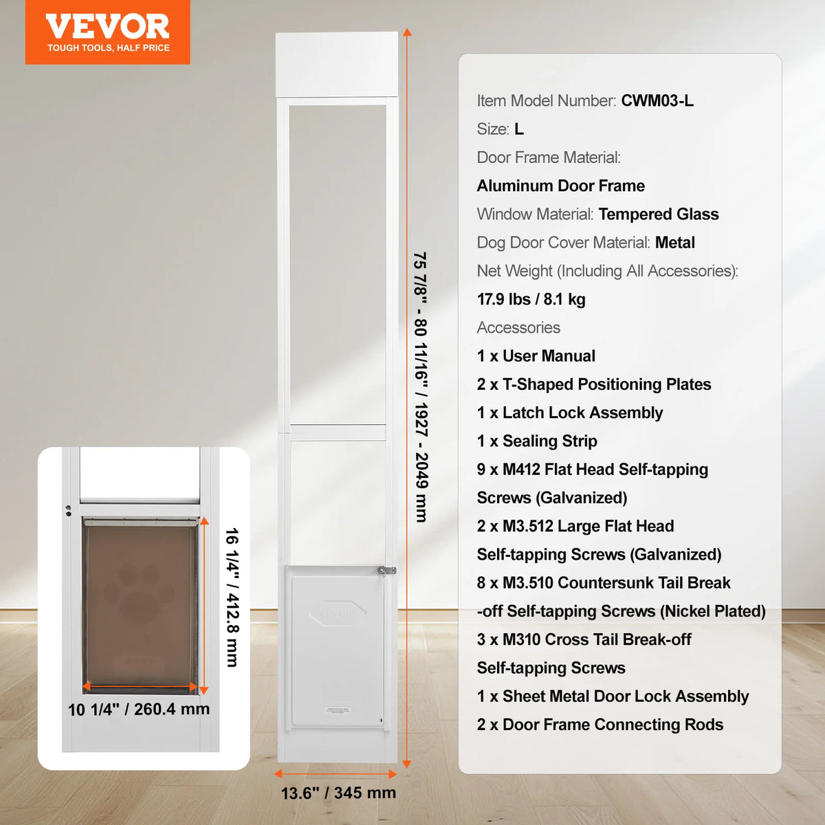 Adjustable Aluminum Pet Door Insert For Sliding Glass Doors