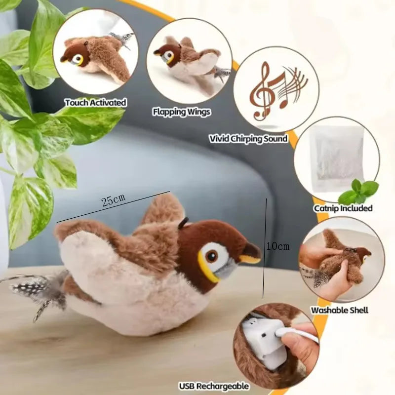 Touch Activated Plush Chirping Flapping Bird Interactive Pet Toy