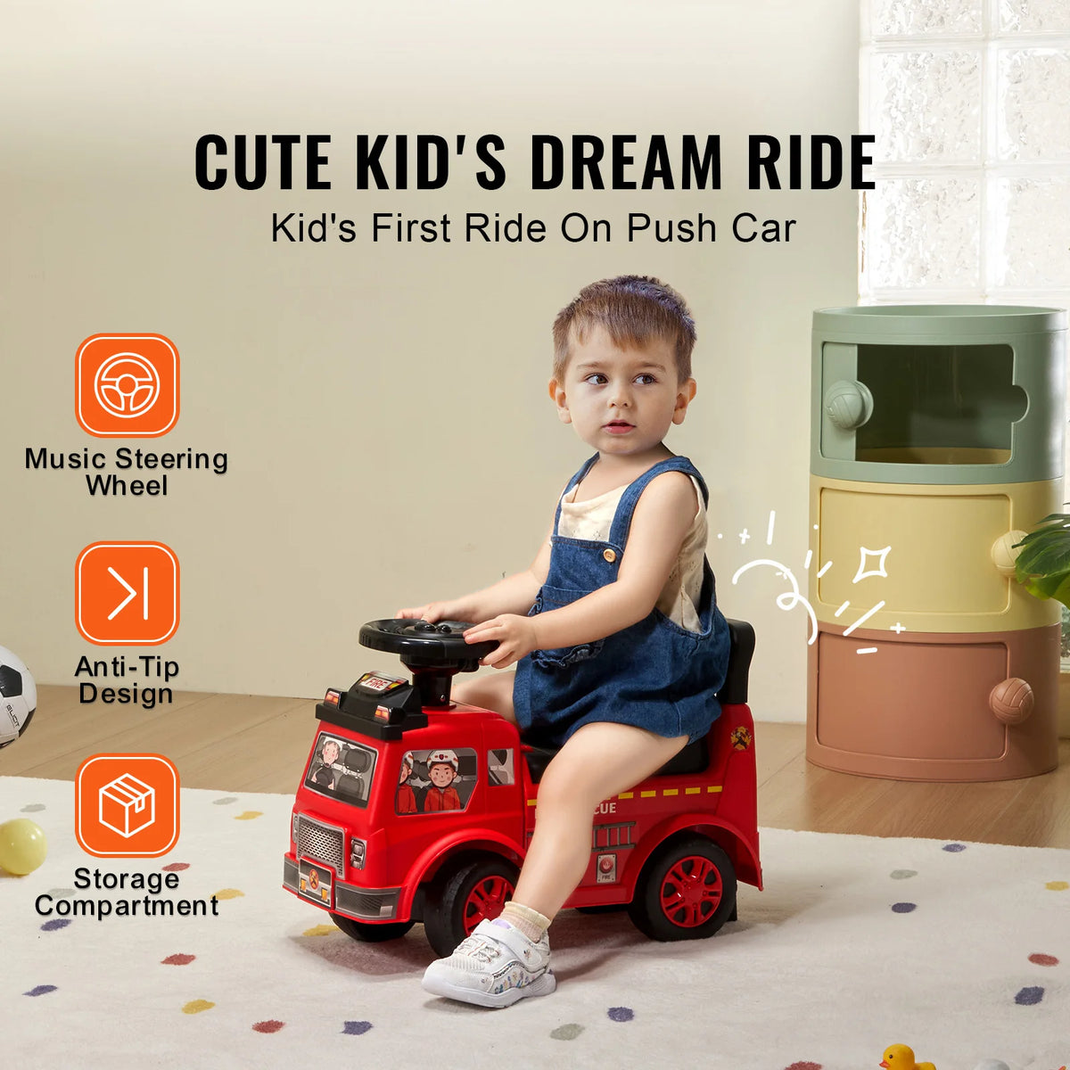 SucceBuy Kids Ride On Car With Music Steering And Storage
