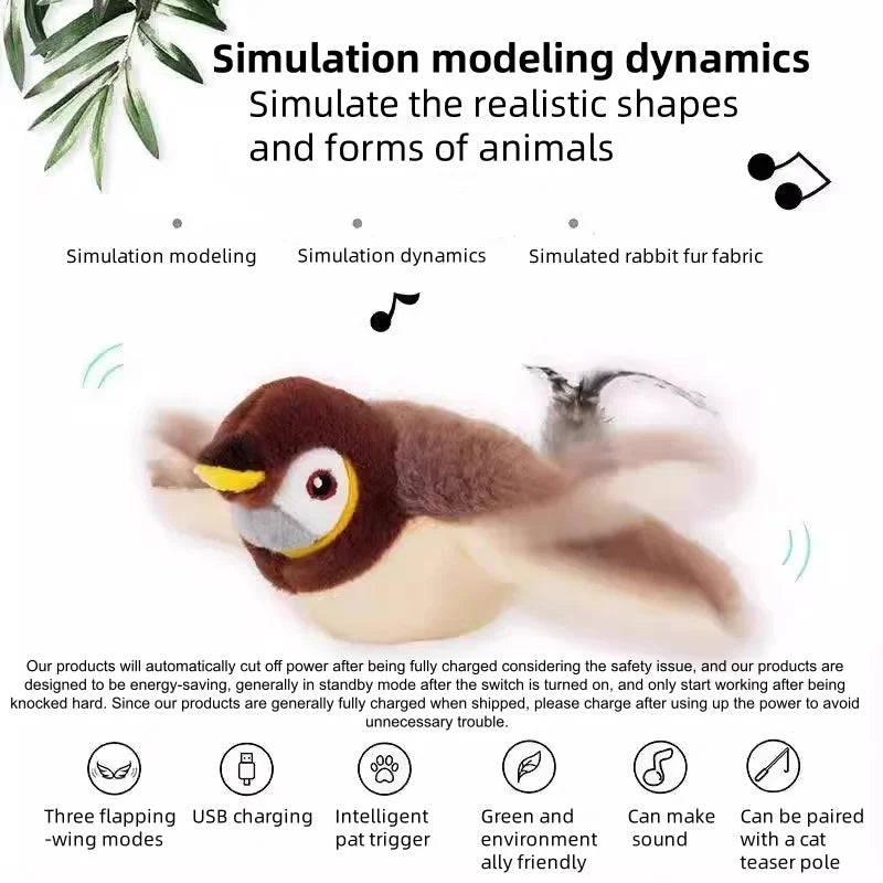 Touch Activated Plush Chirping Flapping Bird Interactive Pet Toy