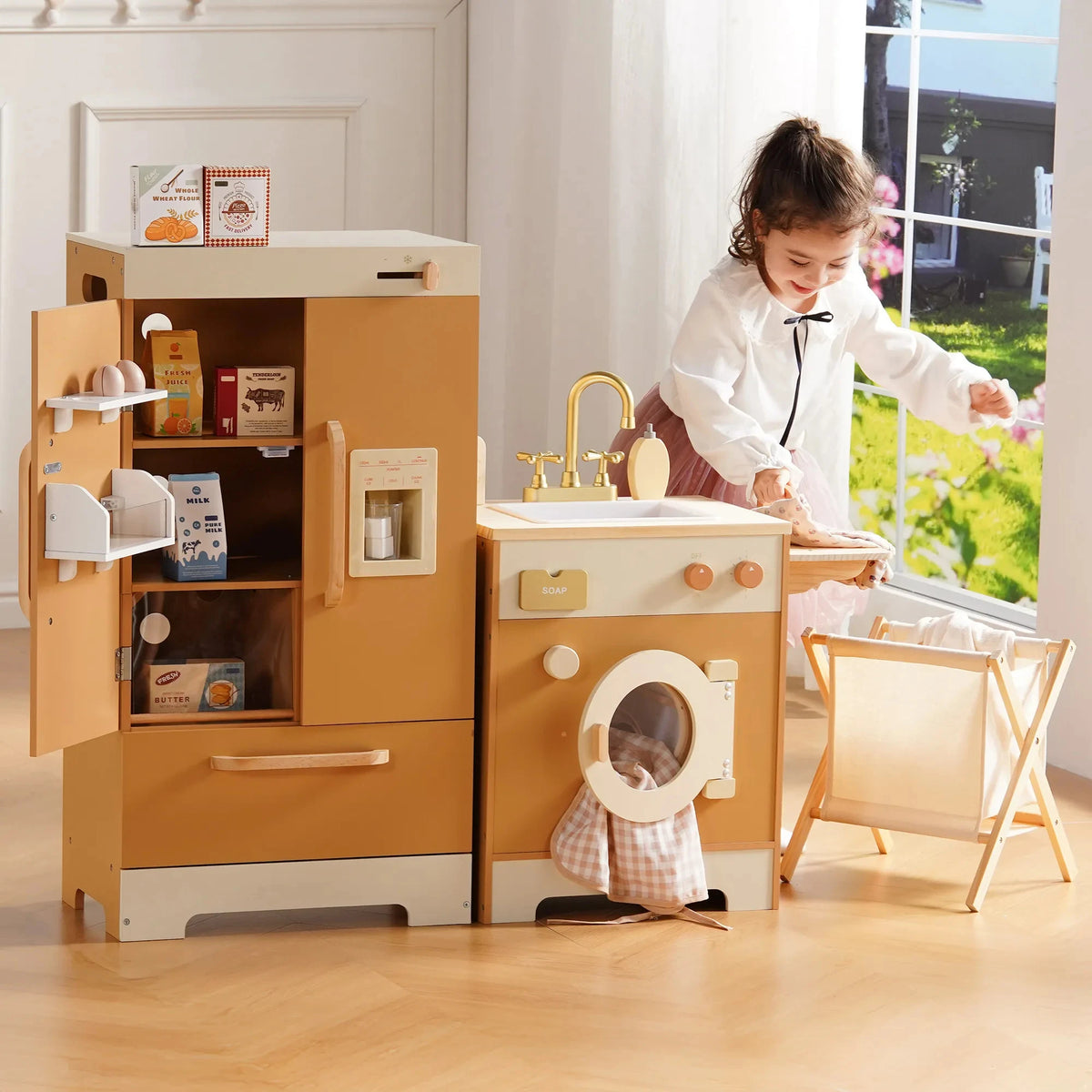 Robud Kids Wooden Play Kitchen Set With Oven And Refrigerator