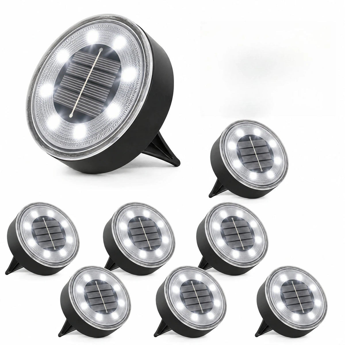 Outdoor Solar Ground Lights 8 Pack, White LED Disk Lights for Garden Path Lawn Yard Patio Driveway, Christmas Gift