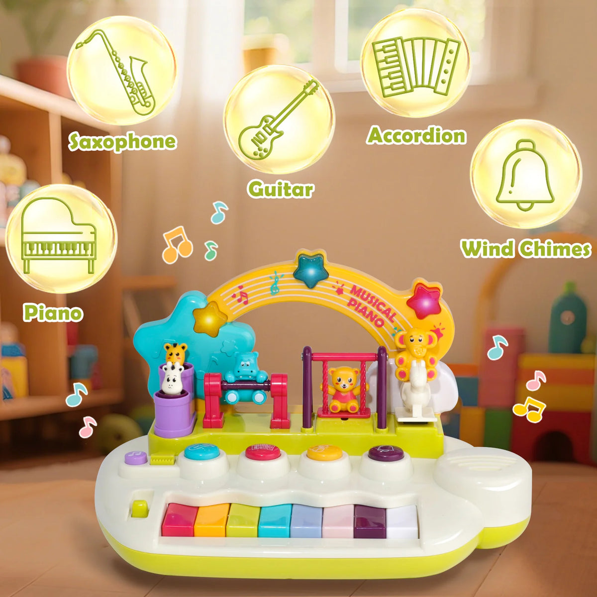 Animal Light Up Piano Toy for Toddlers, Musical Keyboard Learning Instrument, Educational Interactive Baby Toy for Infants 3+ Months, 1+ Year Old Birthday Gift
