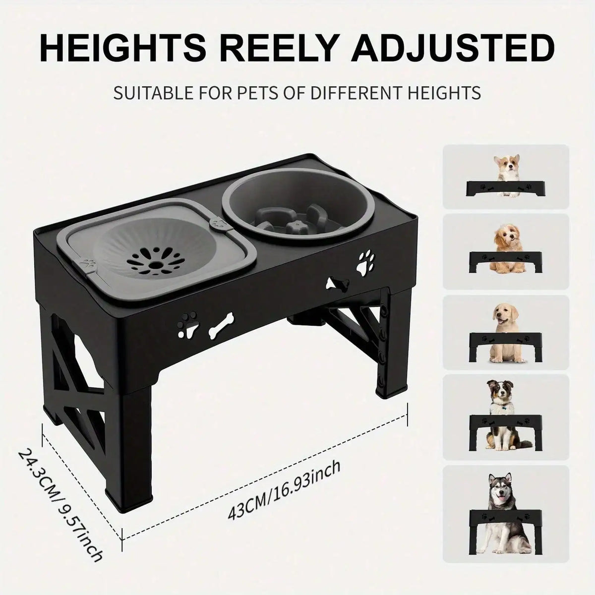 Adjustable Height Raised Dog Bowl Stand With Non Slip Feet