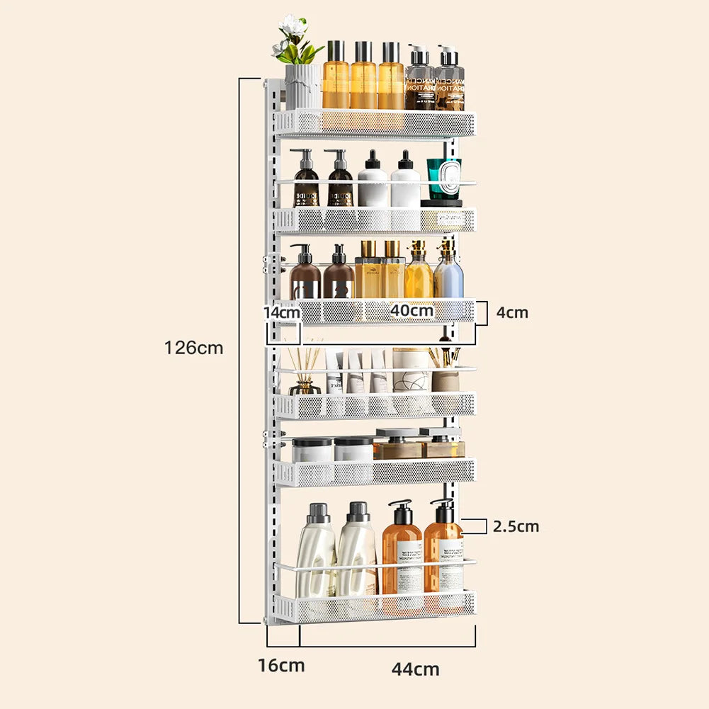 Adjustable 6-level metal pantry organizer for hanging on the door, spice organizer for hanging or wall mounting, for kitchen, bedroom, bathroom