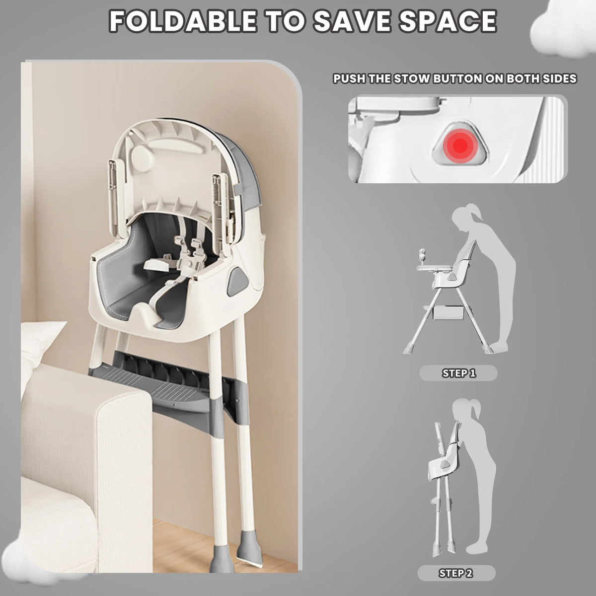 Piorlado Foldable Baby High Chair With Easy Clean Tray
