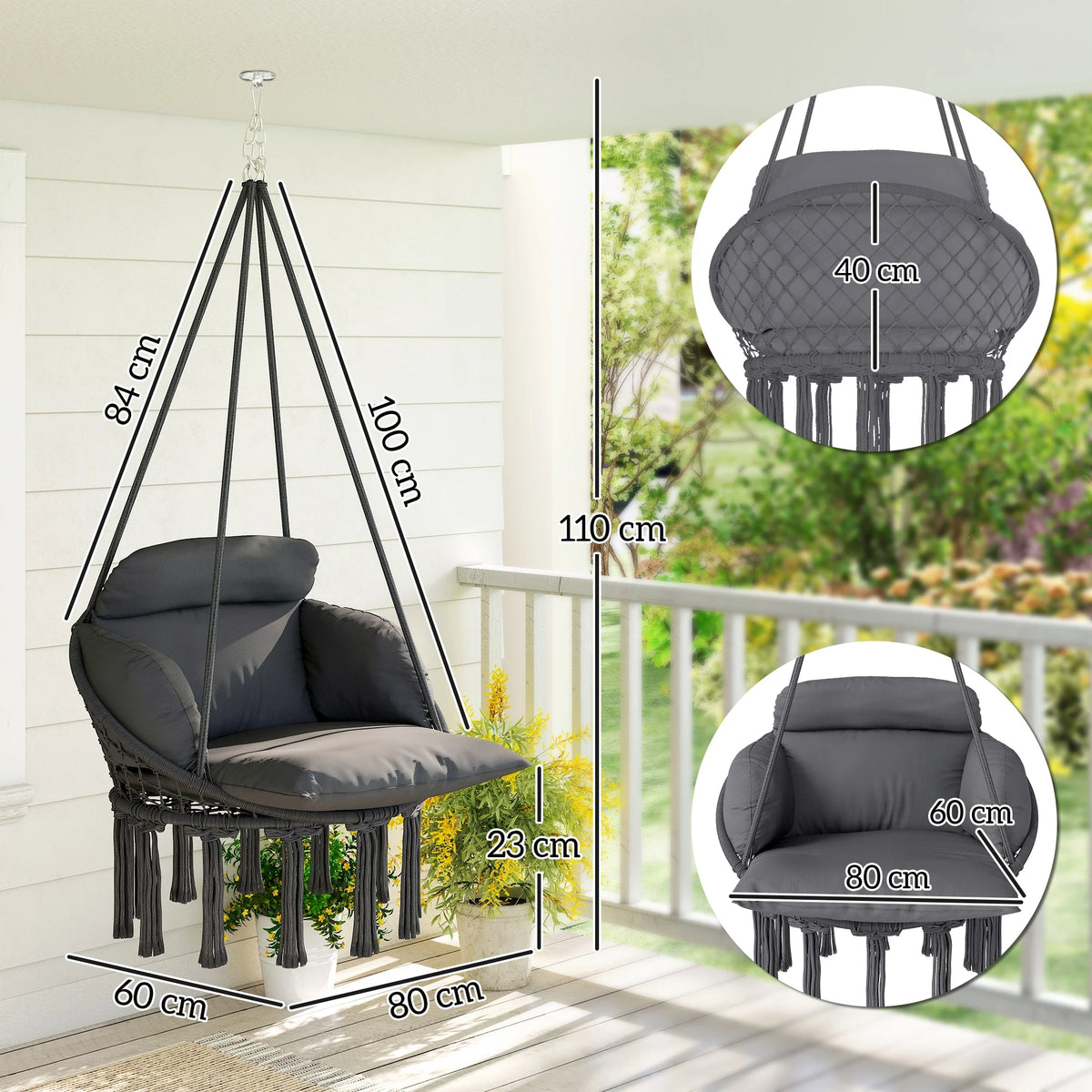 Outsunny Hanging Macrame Hammock Chair With Plush Cushion For Patio