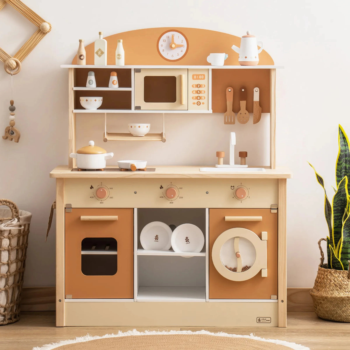 Robud Kids Wooden Play Kitchen Set With Oven And Refrigerator
