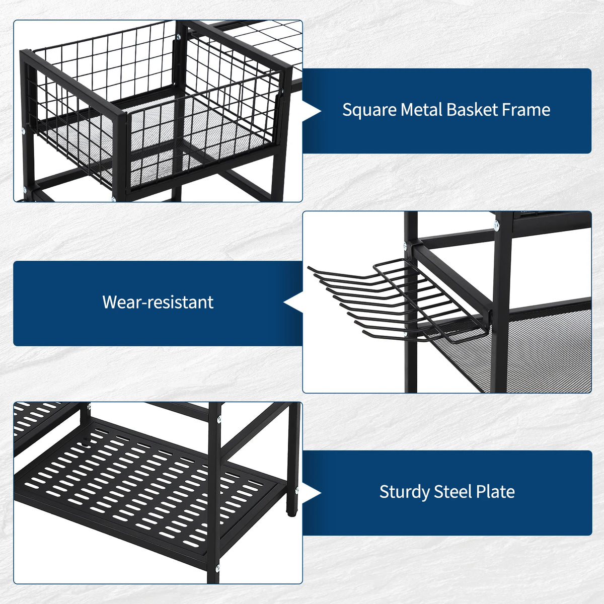 Steel Garden Tool Organizer Rack With Shelves And Hooks