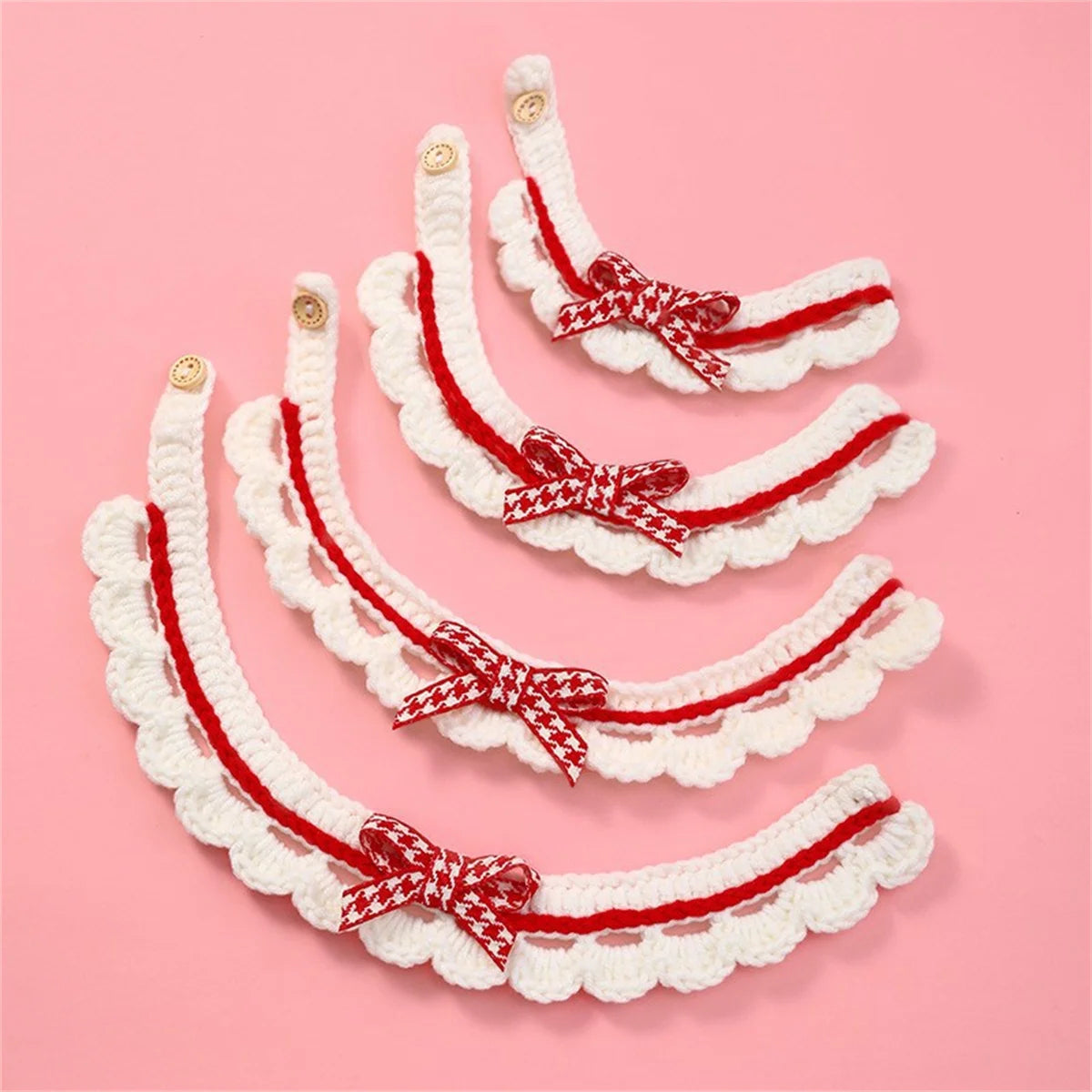 Hand-Knitted Adjustable Pet Collar With Lace Bowknot Soft Drool Pad
