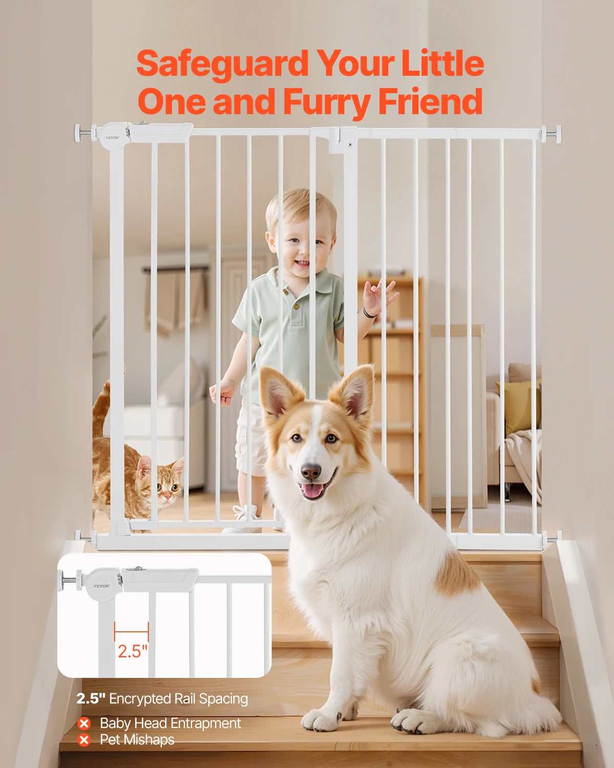 SucceBuy Stainless Steel Walk Thru Pressure Mount Baby Gate