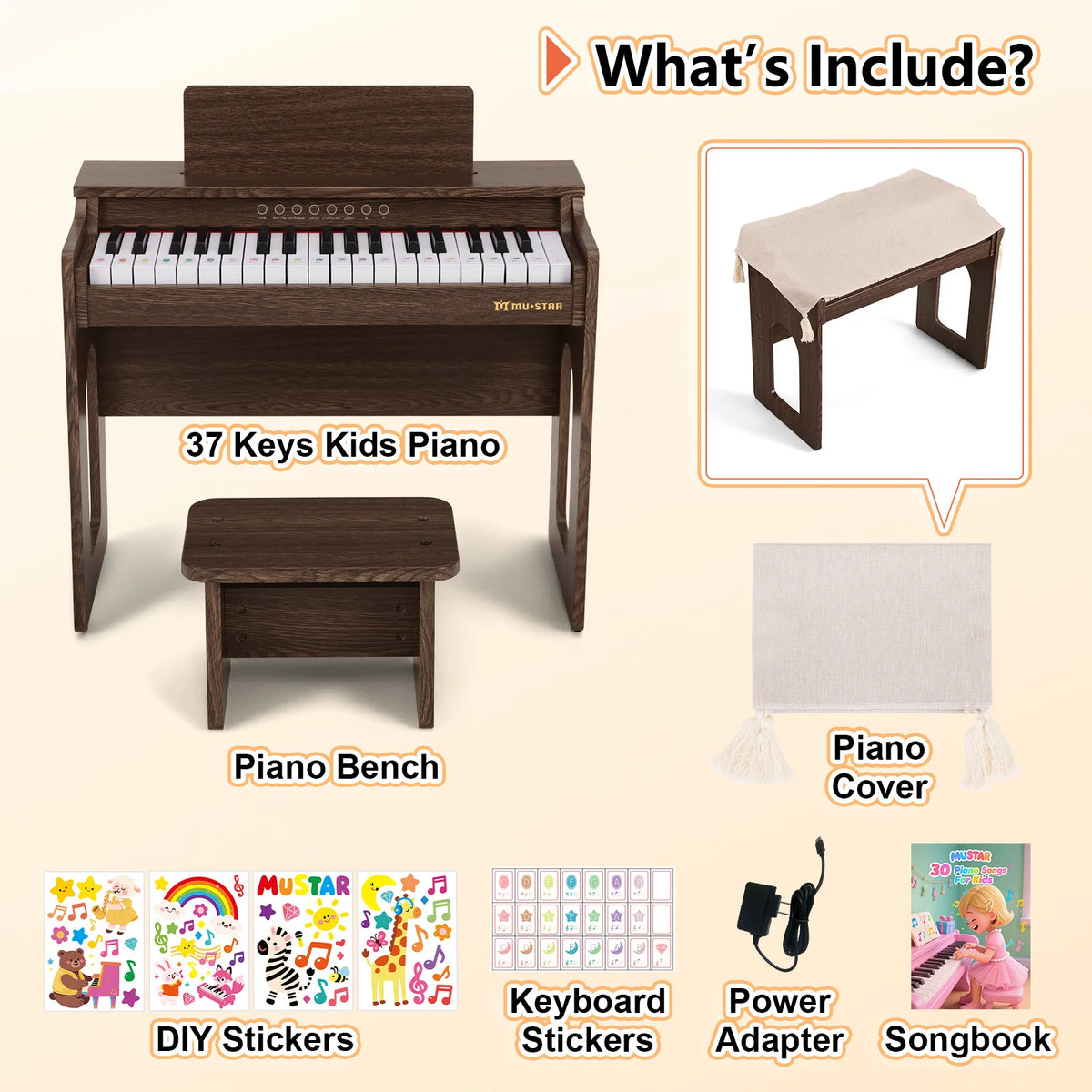 Mustar Wooden Digital Piano With Bench And Music Book