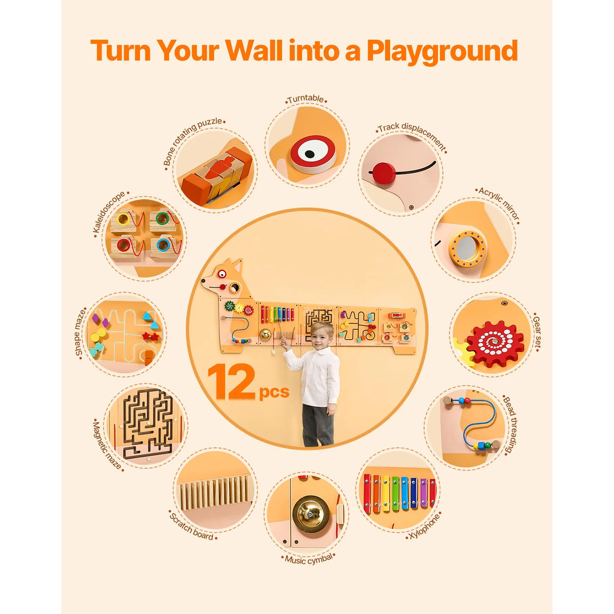 SucceBuy Puppy Kids Wall Busy Panel 12 Activity Board