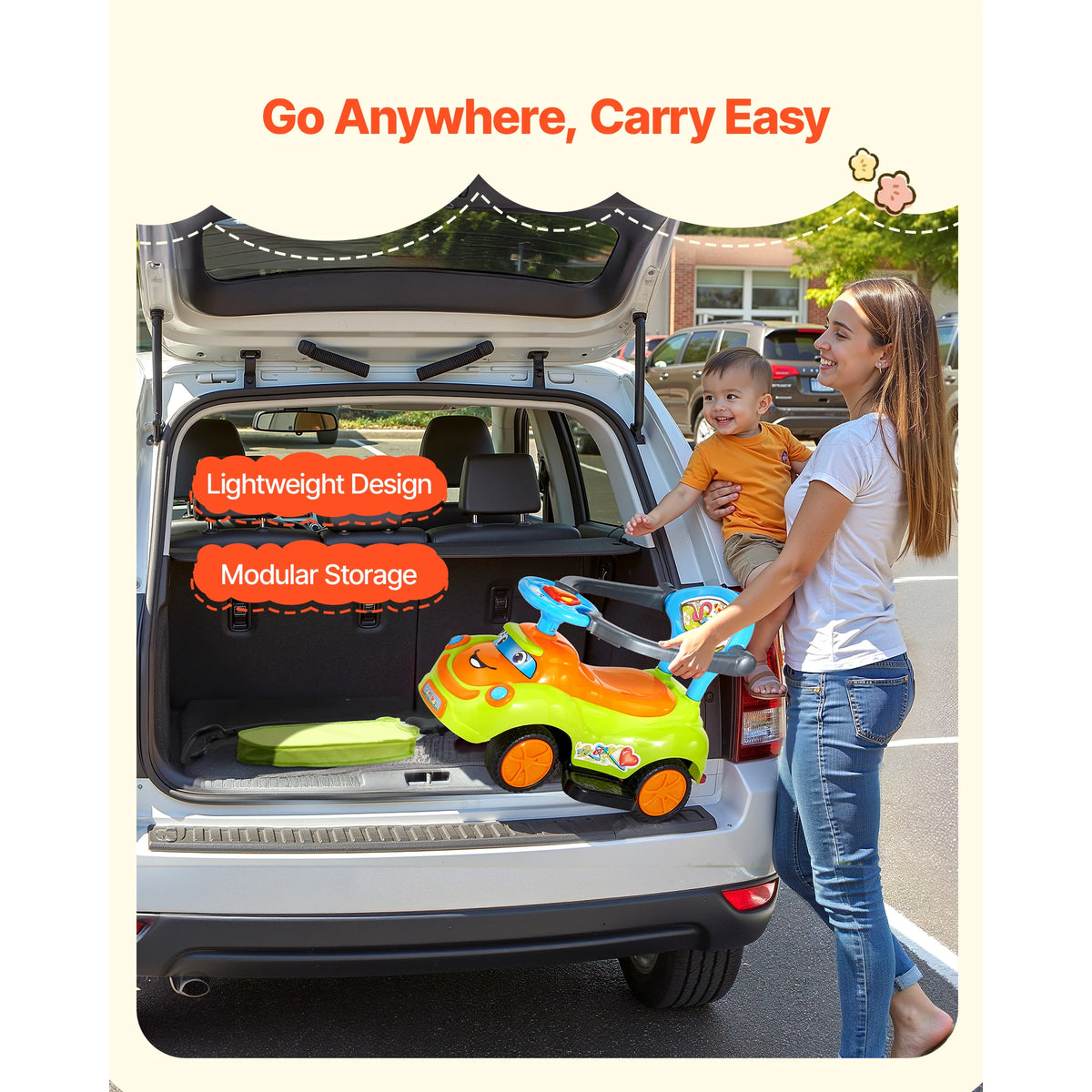 SucceBuy Ride On Push Car With Guardrails And Storage