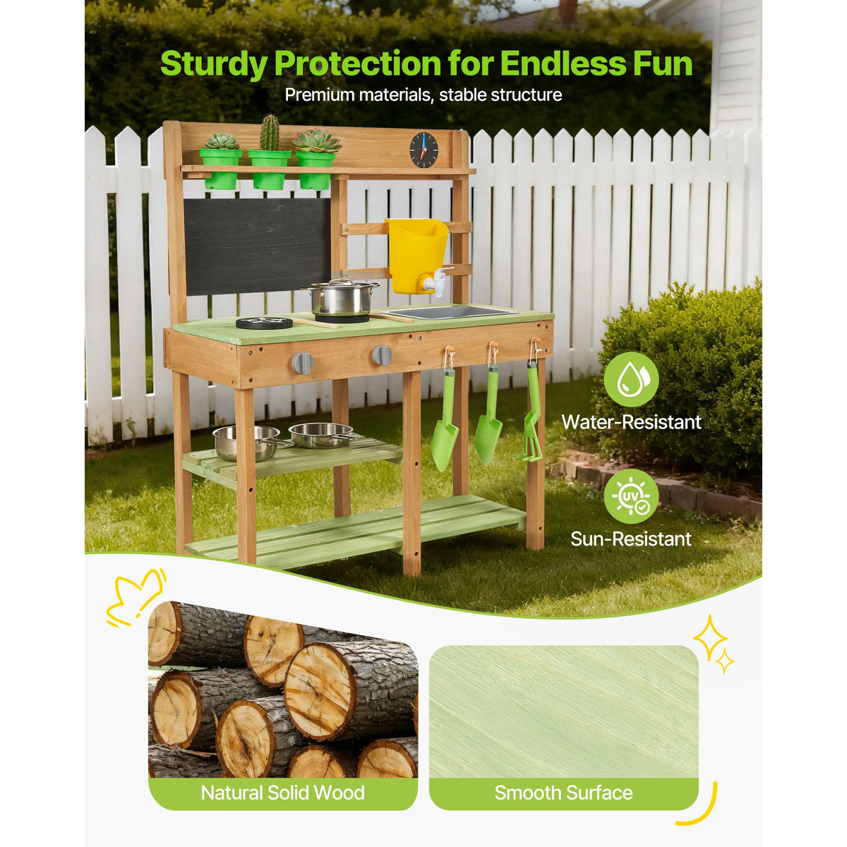 SucceBuy Kids Outdoor Mud Kitchen Wooden Play Set With Accessories