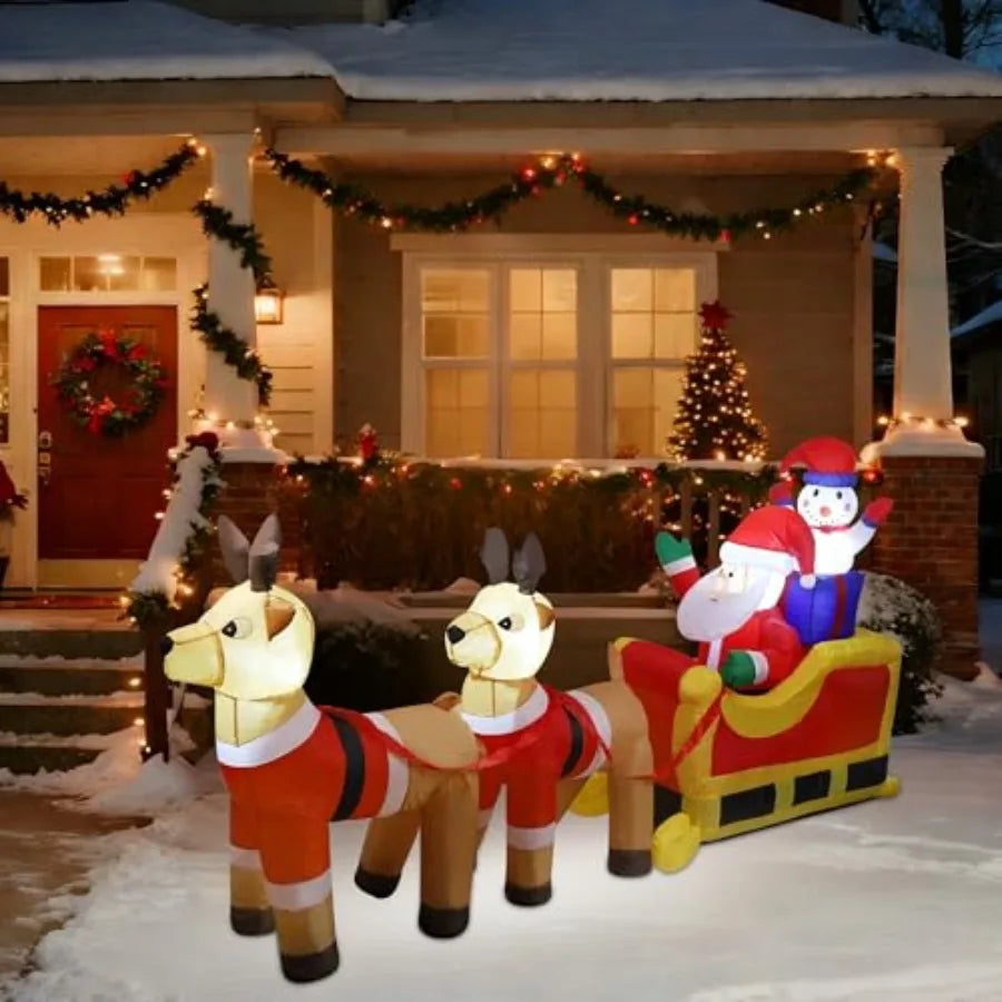 OLOEY Outdoor Christmas Inflatable Santa Sleigh Decoration