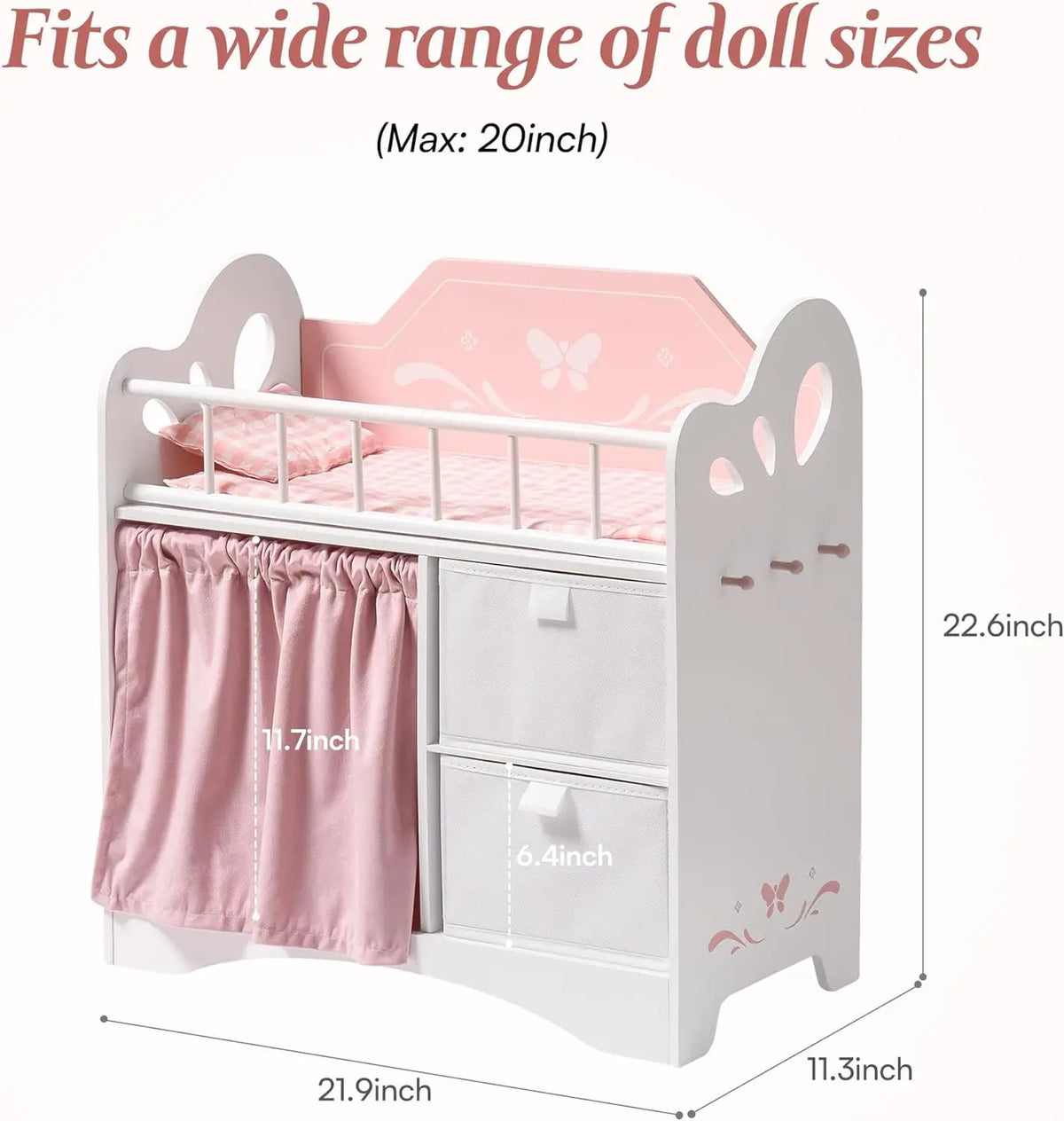 Rolife Wooden Baby Doll Crib With Storage Compartments