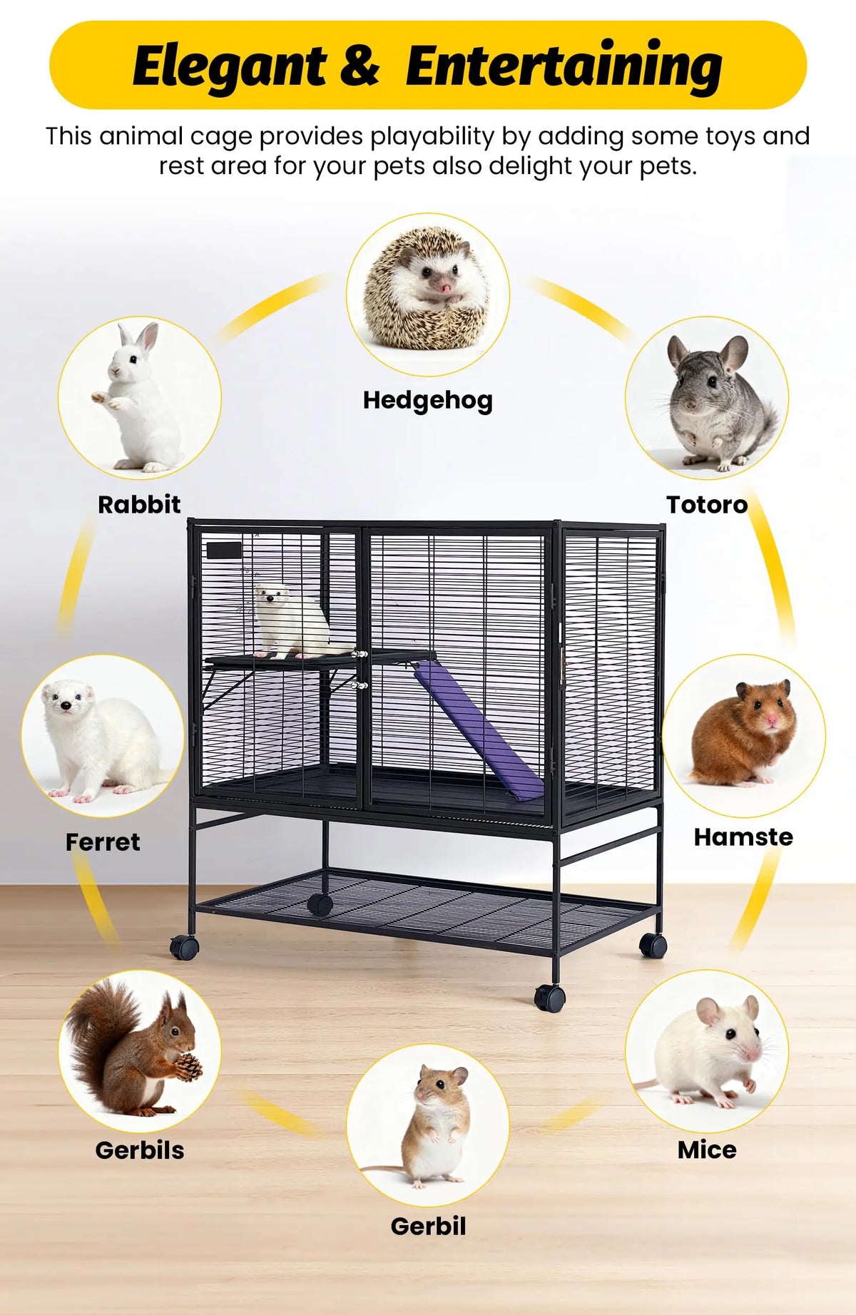 HiMISS Multi Tier Metal Pet Cage With Ramp And Tray