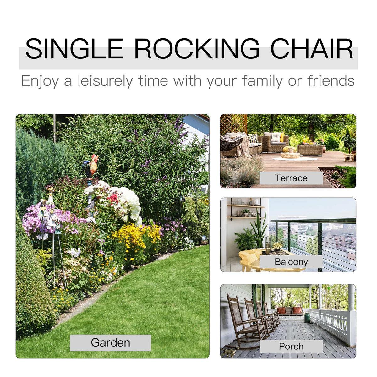 Wooden Adirondack Rocker Loveseat 2 Seat Wood Rocking Chair Porch Carbonized