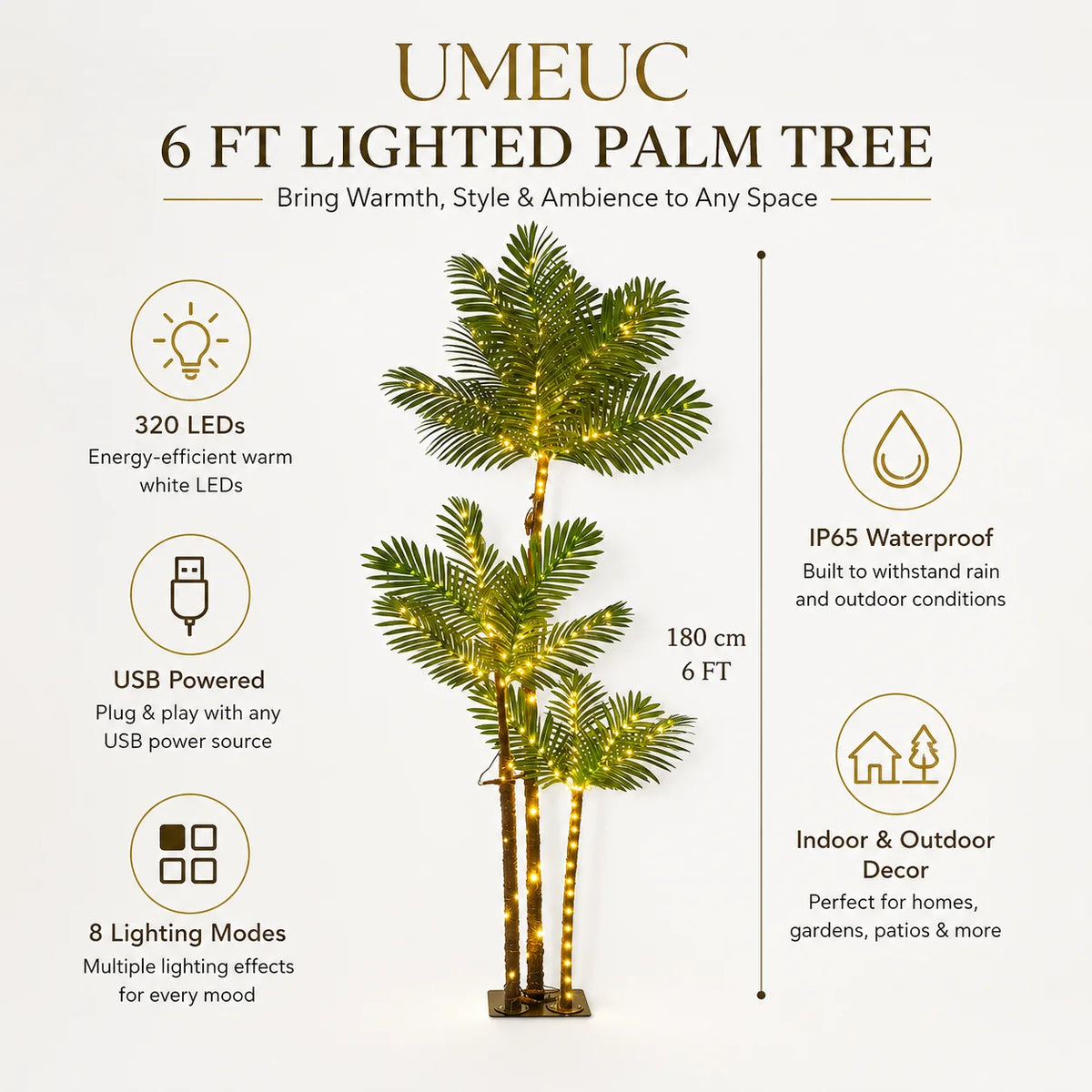 Artificial Palm Tree With LED Lights And Multiple Lighting Modes