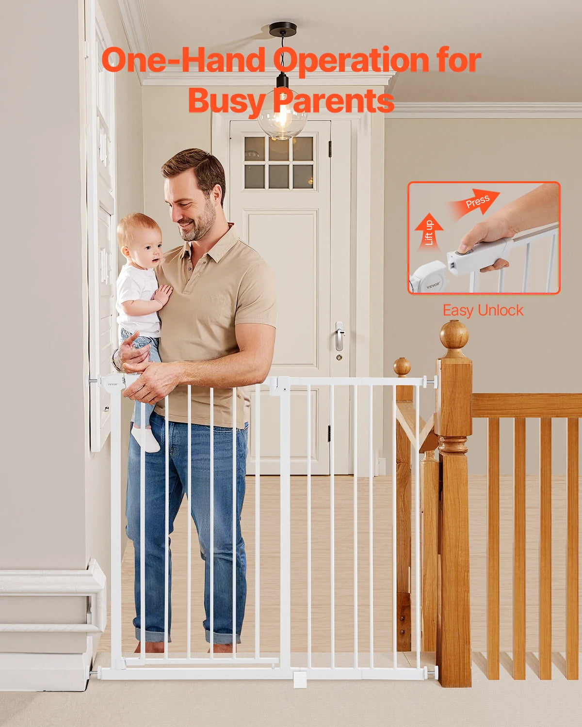 SucceBuy Stainless Steel Walk Thru Pressure Mount Baby Gate