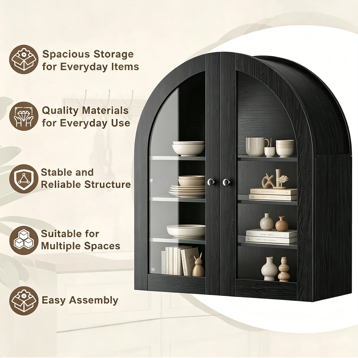 Retro Cupboard Modern Arched Wall Cabinet Adjustable Shelves Sturdy Simple Assembly Arched Wall Cabinet For Bathroom Kitchen