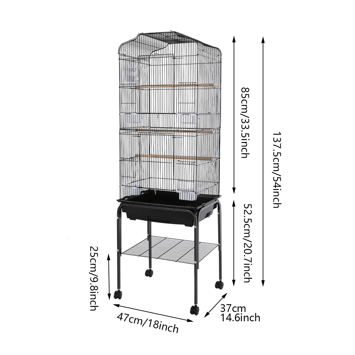 Spacious Iron Bird Cage With Stand And Wheels For Parrots