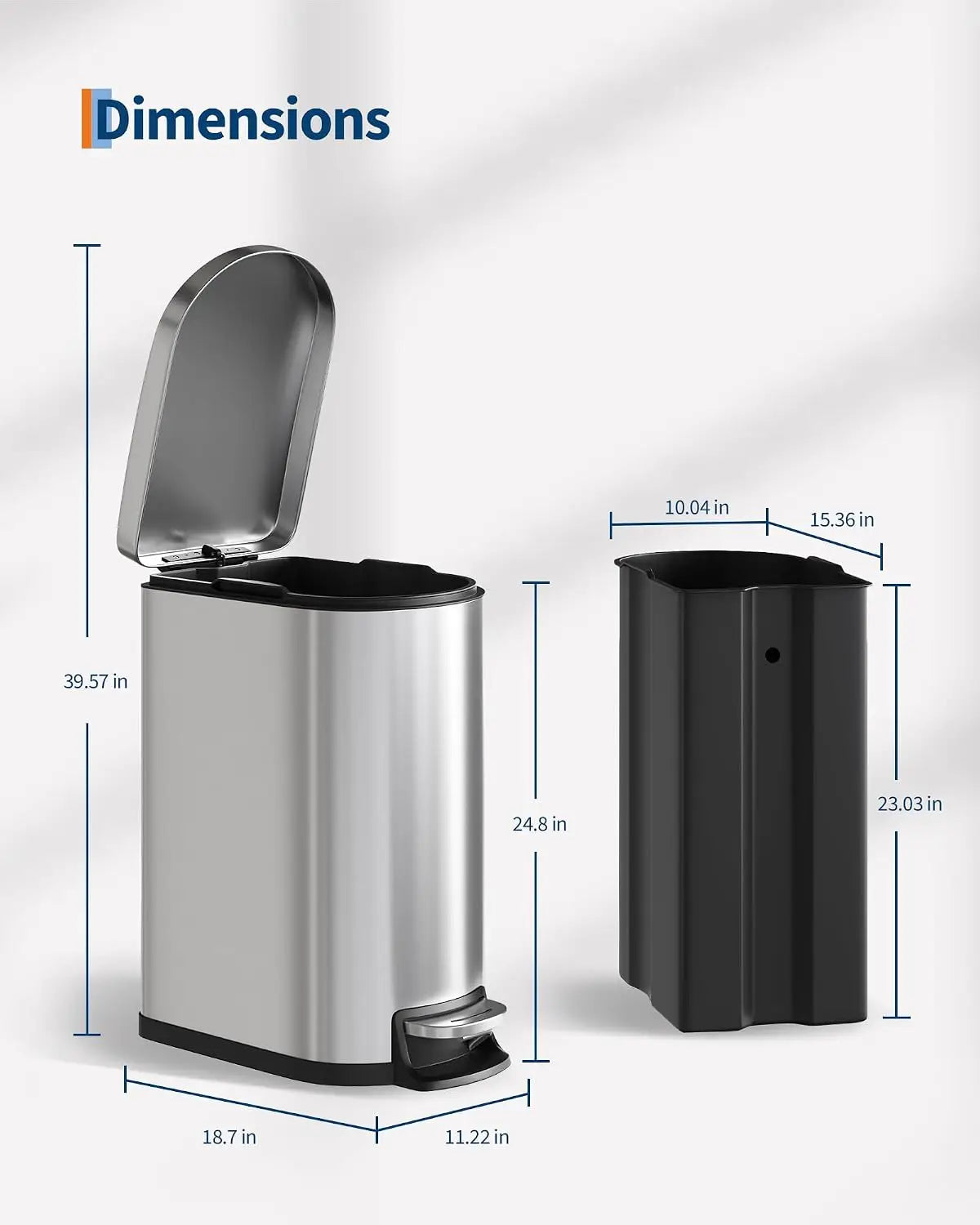 50 L Stainless Steel Trash Can Toilet Side Garbage Can with Lid Kitchen Odorproof Trash Bin Covered Trash Can Wastepaper Basket