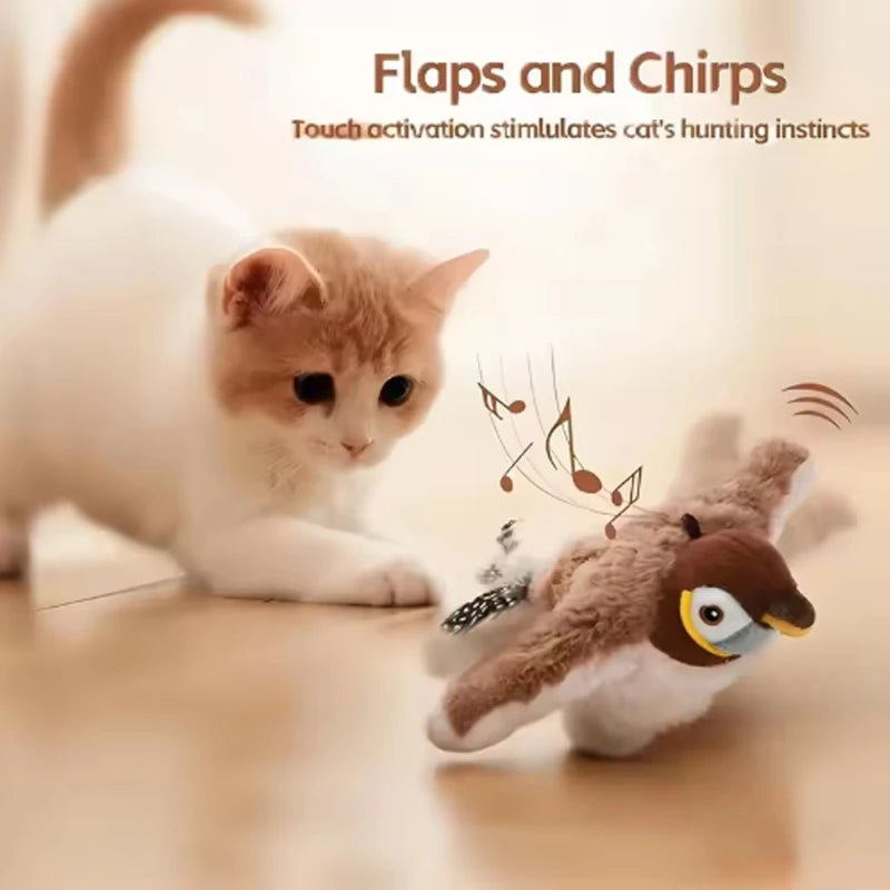 Touch Activated Plush Chirping Flapping Bird Interactive Pet Toy